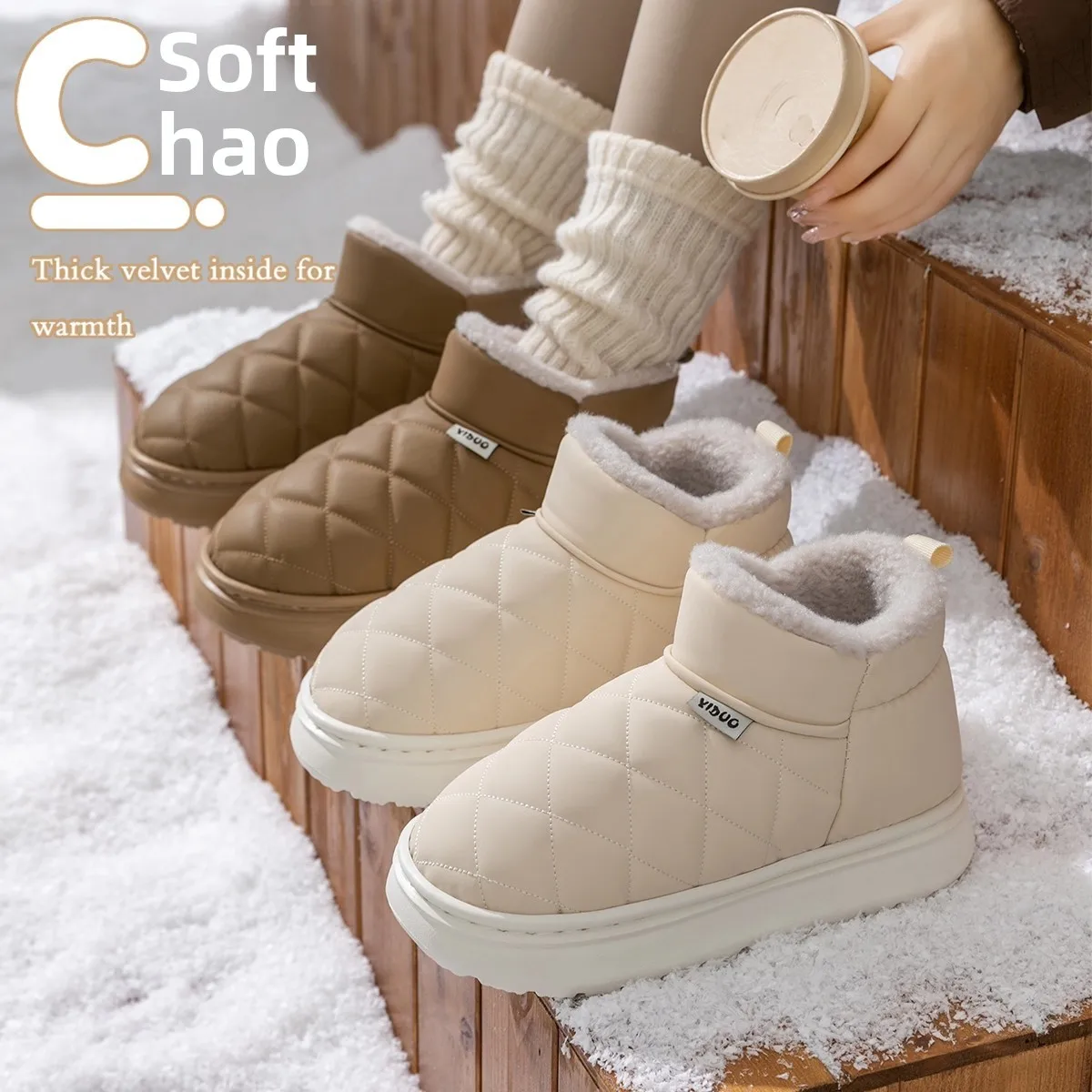 Women Winter Waterproof Snow Boots Platform Anti Slip Fur Lined Warm Heeled High Thick Sole Outdoor Booties Shoes