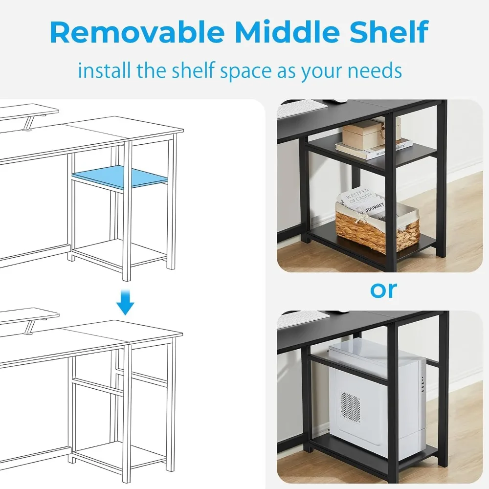Computer Desk 39 Inch with Monitor Stand, Office Desk with Adjustable Storage Shelves, Small Gaming Desk for Home Work Writing