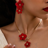 3PCS Women'S Necklace Earrings Set Personalised Exaggerated Flower Chain OT Clasp Jewelry Accessorie Wedding Party Birthday Gift