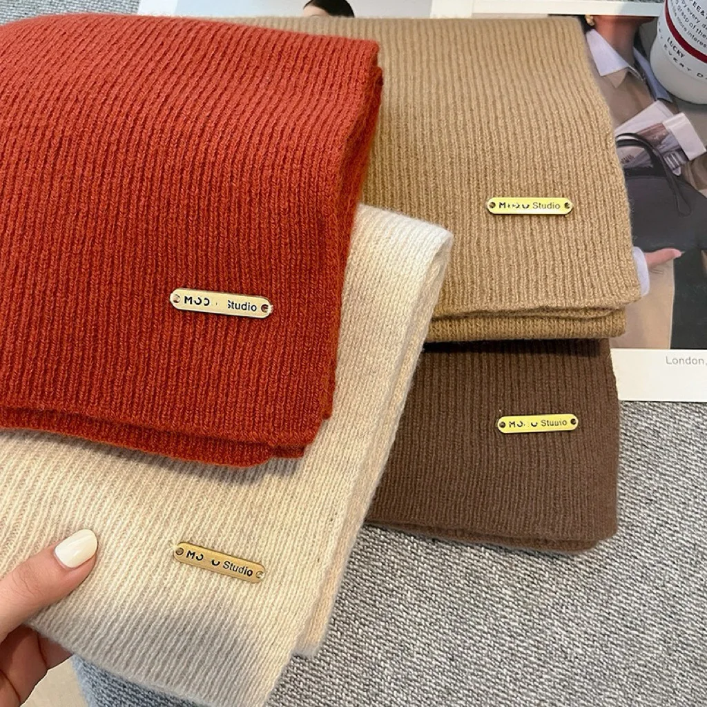 

Women Scarf Winter New Knitted Solid Color Thick Warm Fashion Korean Style Long Neck Wrap
