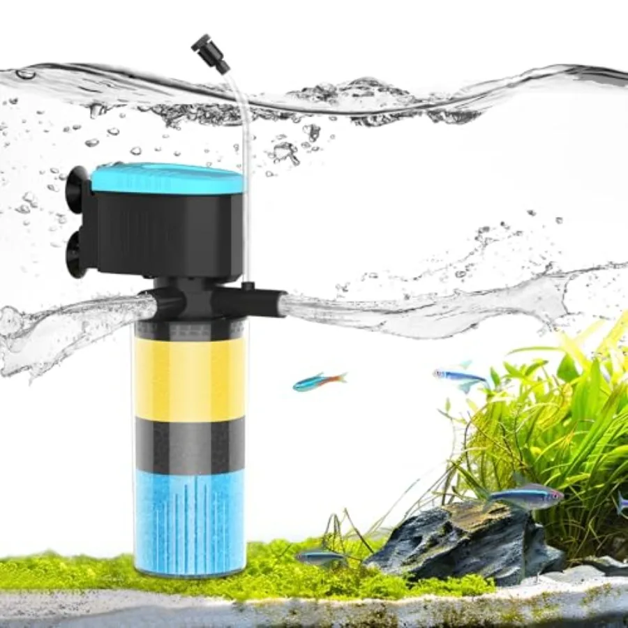 

Трехступенчатый внутренний аквариумный фильтр для аквариумов объемом 5-20 галлонов, погружной внутренний фильтр с двойным выходом воды и аэрацией, идеально подходит для малых аквариумов.