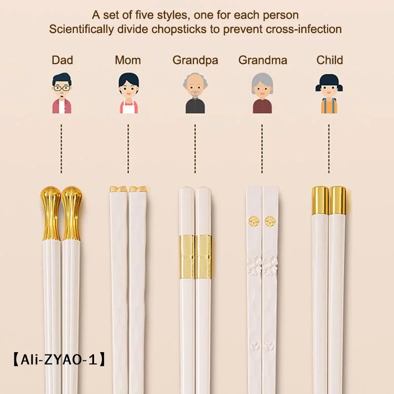 【O】5/10Pairs White Gold Chopsticks Set Reusable Non-Slip, Healthy Korean Sushi Sticks for Party Hotel Restaurant