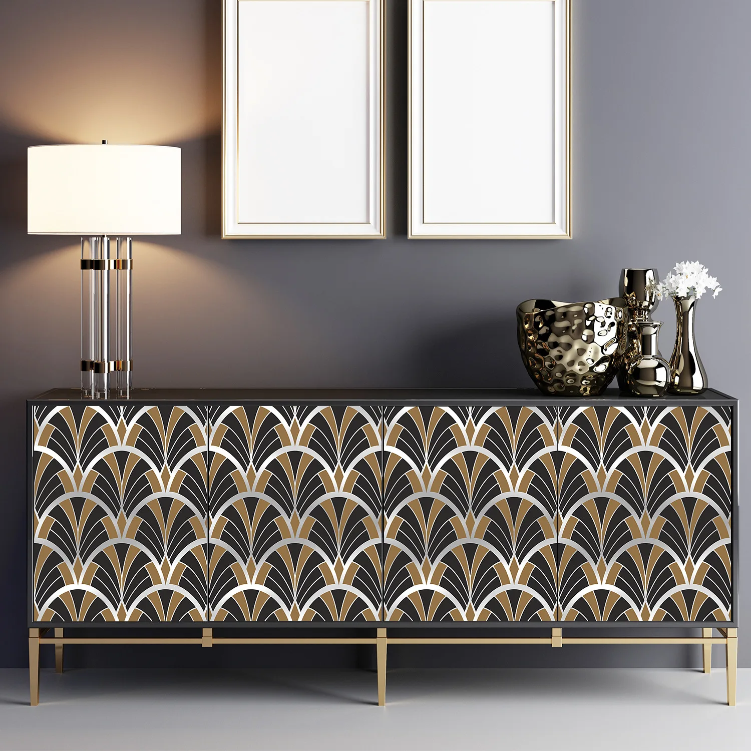 Fan Art Deco Wallpaper Luxury Home Room Wall Decor Elegant Removable Peel & Stick Abstract Geometric Wall Sticker