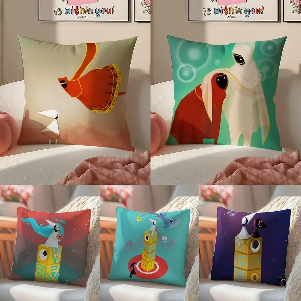 Anime Kwaii Game M-Monument Valley Cushion Cover Pillowcase Short Plush Invisible zipper Room Sofa Cushion Cover