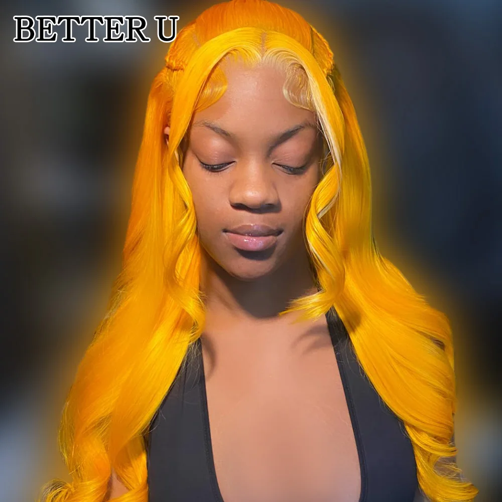 

Yellow body wave 13*4 13*6 wig transparent Brazilian hair splicing full lace forehead wig human hair transparent lace