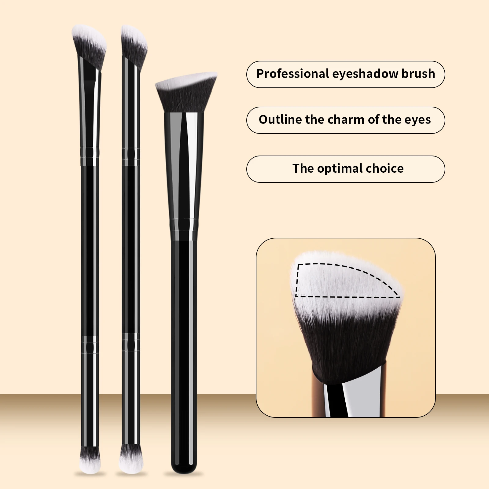 3-teiliges doppelseitiges Augenpinsel-Set, multifunktionaler Concealer-Lidschatten-Mischpinsel, tägliche Augen-Make-up-Kosmetikwerkzeuge