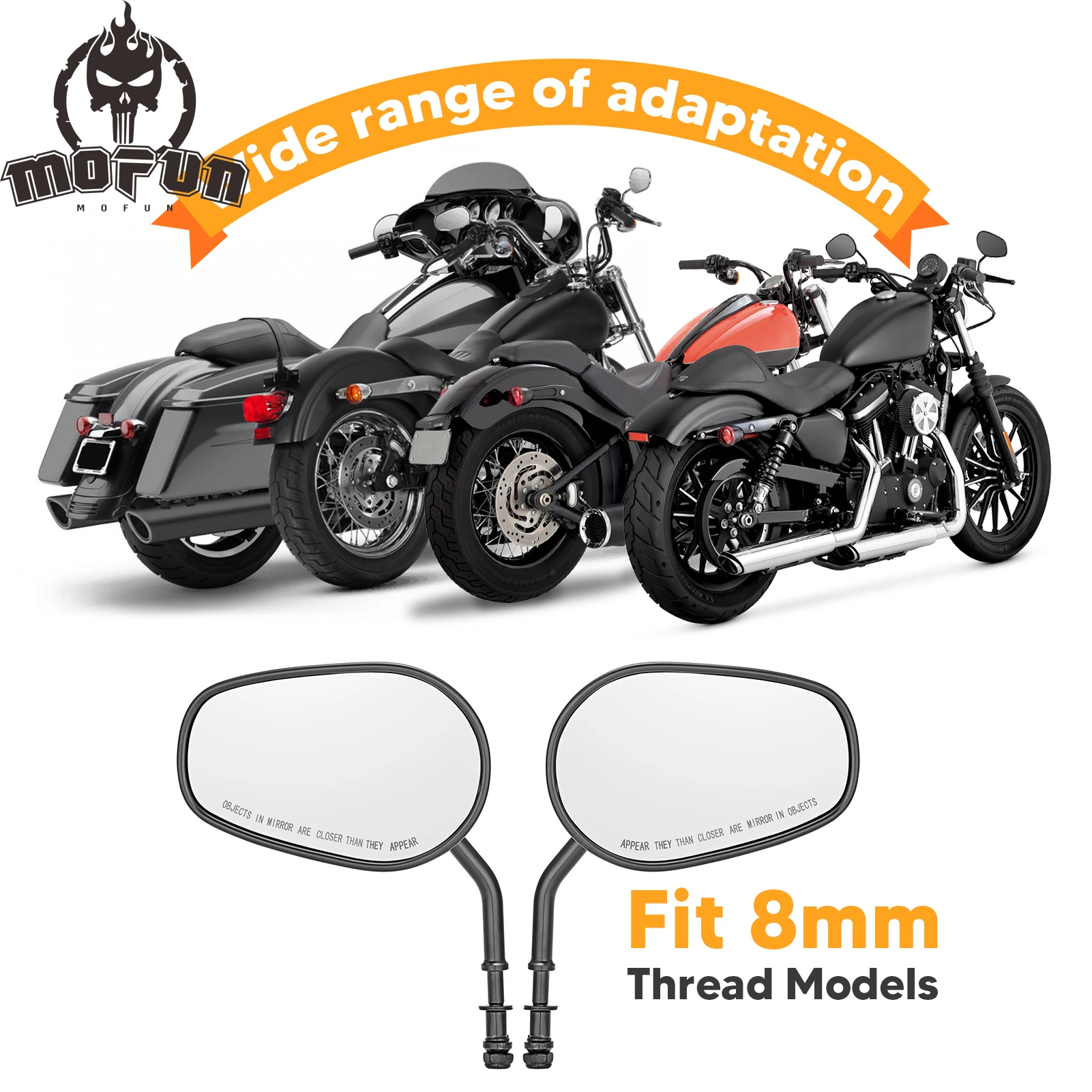 

Motorcycle 8mm Rear View Mirror Side Mirrors for Harley 1982-2025 Models Sportster 883 Softail Dyna Road King Road Glide TRIKE