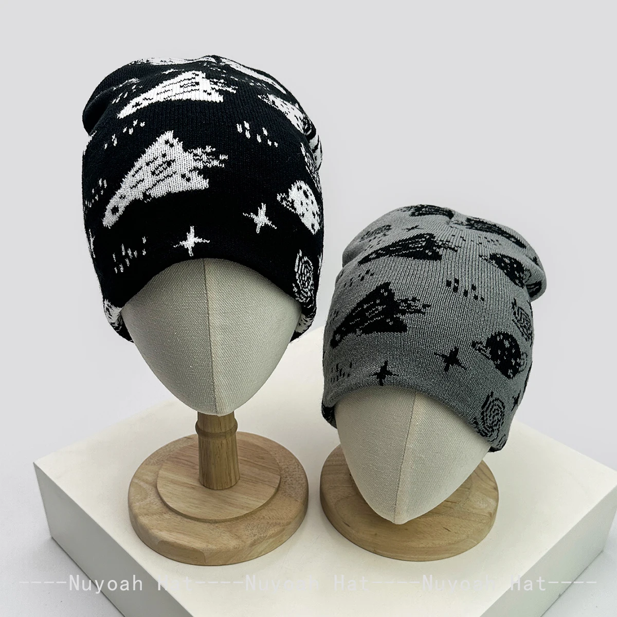 New Men Women Interesting Rocket Planet Jacquard Knitted Hats Color Block Warm Hip Hop Personal Fashion Beanies Versatile Niche
