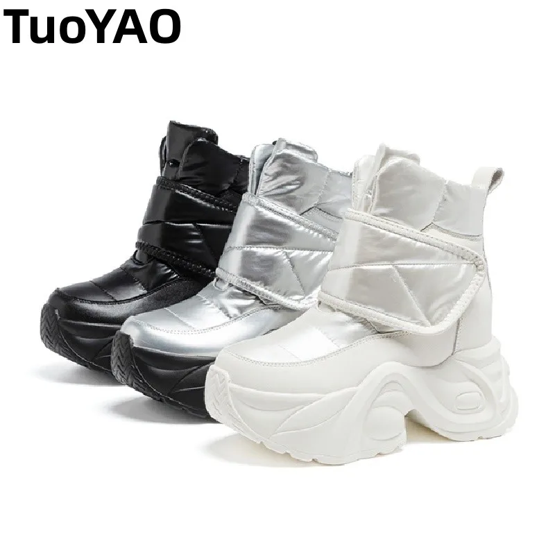 

10cm Women Snow Boots Waterproof Warm Fall Winter Women Ankle Boots Platform Heel Booties Shoes Fashion Ankle Boots