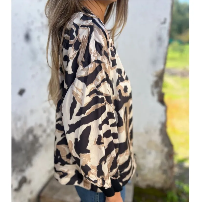 Fashion Leopard Print Casual Jackets Women Classic Chic Long Sleeve Draw Rope Zip Leisure Coats Spring Autumn New Female Clothes