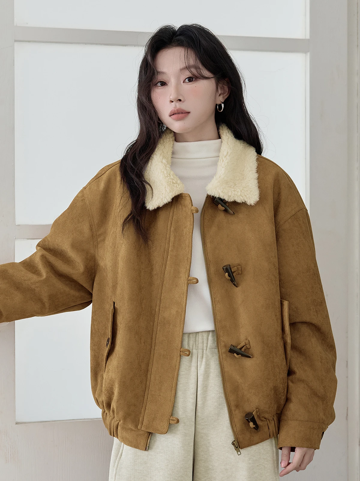 Cappotto Invernale HuiXi in Camoscio Viola per Donna, Imbottito in Pelliccia, Stile Retrò Versatile, Lunghezza Regolare