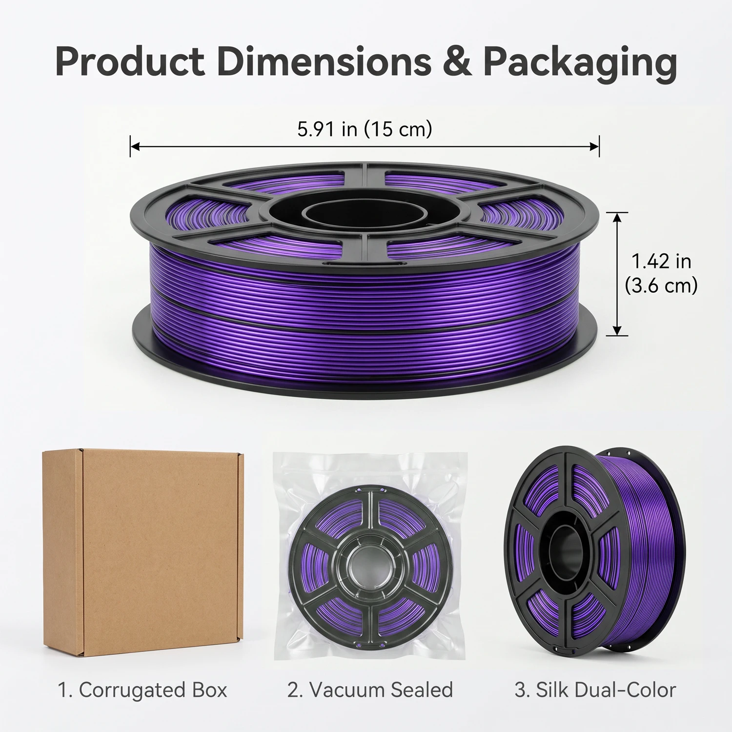 Silk PLA 3D Printer Filament 1.75mm 250g 2 Pack High Gloss Silky FDM 3D Printers Silk Black Purple Silk Black Red