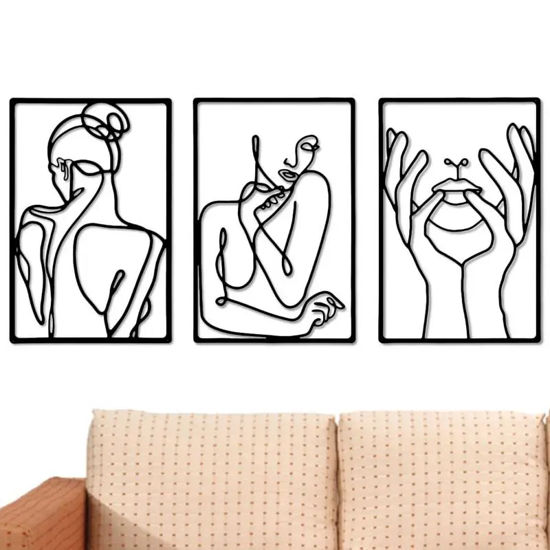 

Metal Wall Female Line Art 3 Pieces Metal Minimalist Abstract Woman Wall Art Women's Body Face Large Metal Wall Decor For Living