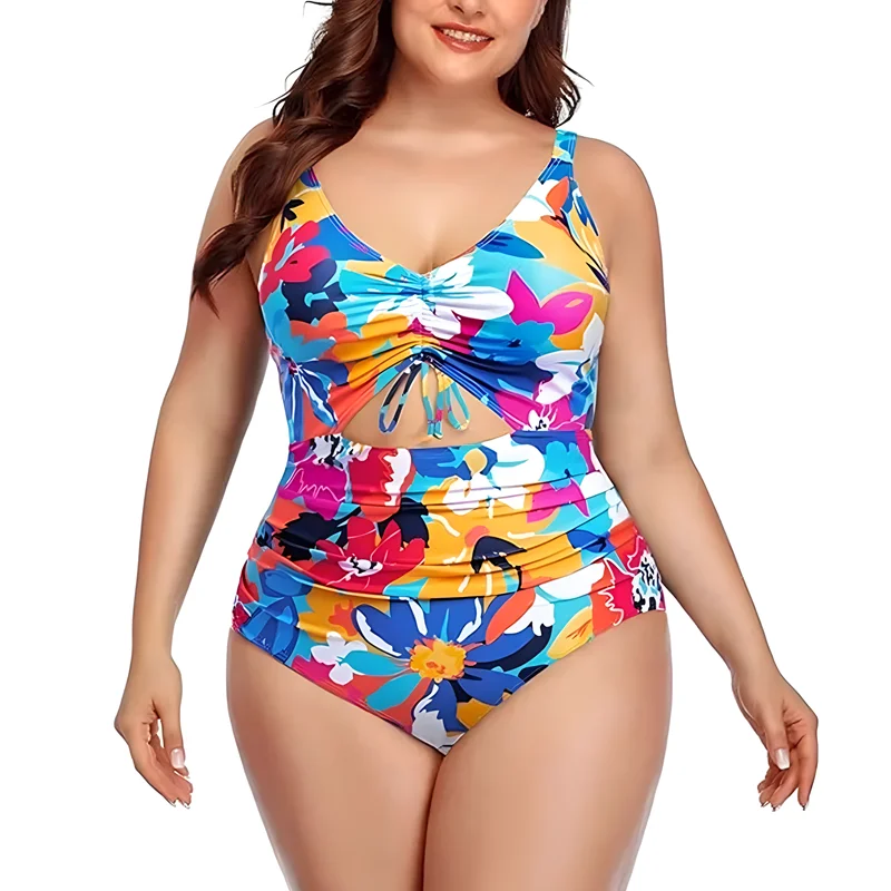 Einteilige Frauen mit Blumenmuster plus Größe Badeanzüge Ausschnitt Bauch Kontrolle sexy Bade bekleidung 2024 Sommer weibliche Monokini Badeanzug
