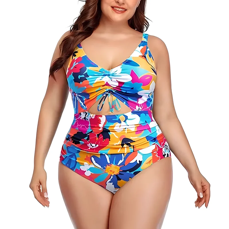 TUNIControl-Maillot de bain une pièce, imprimé floral, grande taille, sexy, monokini, pour femmes, vêtements d\'été, 2024