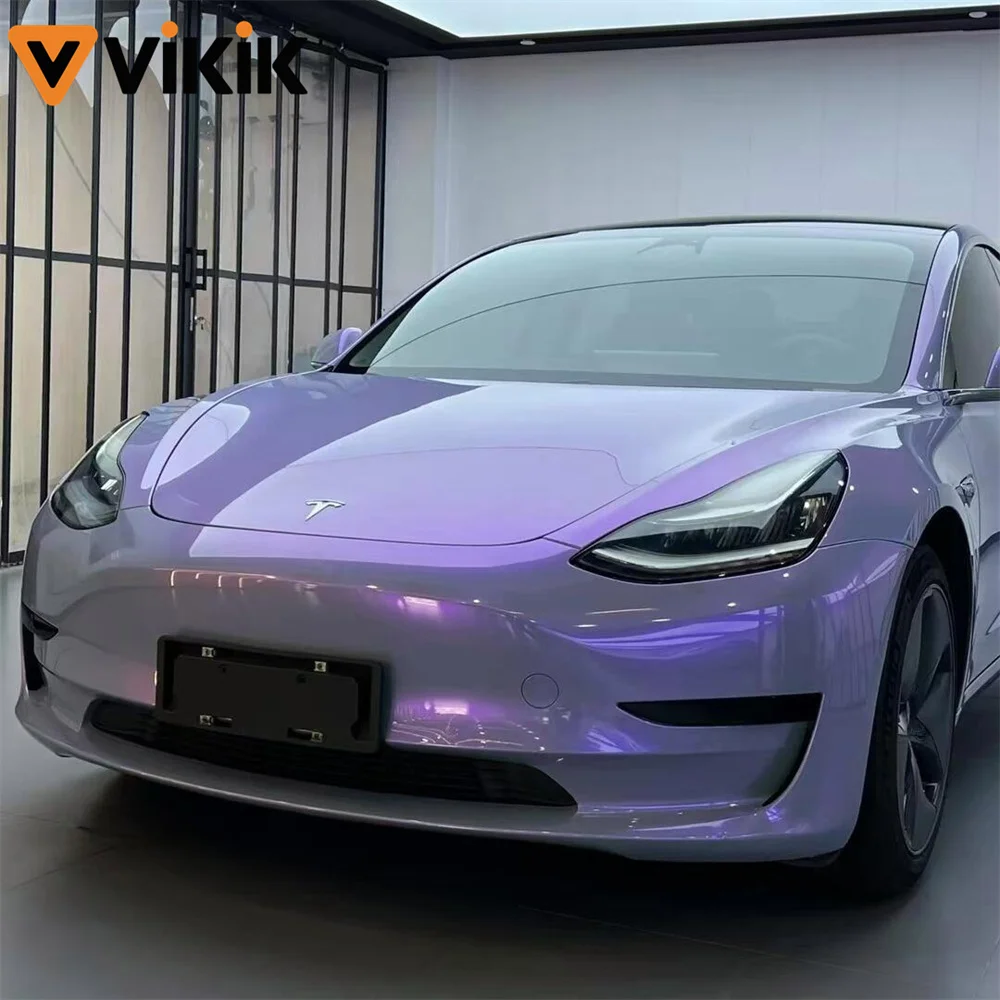 PET Magic Candy Grey Purple Chameleon Car Color Change Vinyl Film Wrap Bubble Free Car Accessories Exterior