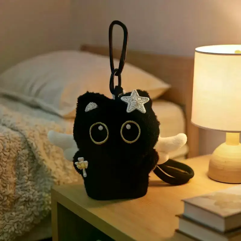 พวงกุญแจแมวดำขนปุย, ตุ๊กตาแมวตัวเล็กนุ่มนิ่ม, จี้ตกแต่งกระเป๋าเป้, ของขวัญวันเกิดน่ารักสำหรับเด็กชายและเด็กหญิง