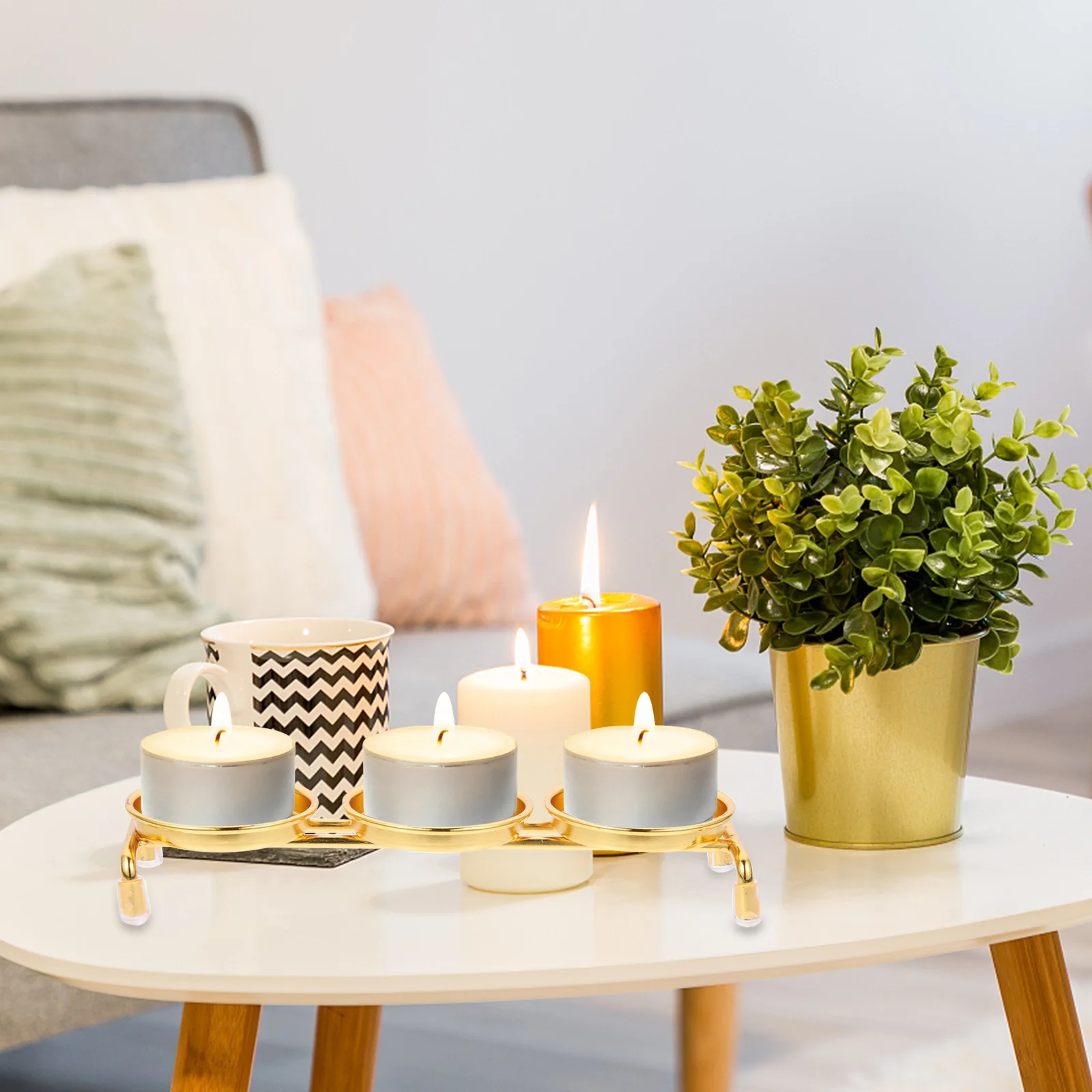 

1pc Round Plate Holder Alloy Desktop Candlestick For Buddha Table Temple Home Decorative Holders