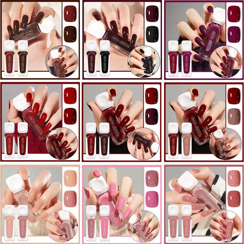 2-teiliges 10-ml-Nagellack-Set auf Wasserbasis, abziehbar, rot, rosa, langlebig, schnell trocknend, keine Notwendigkeit der Lampe, um Nagelzubehör zu heilen, Nagelkunst