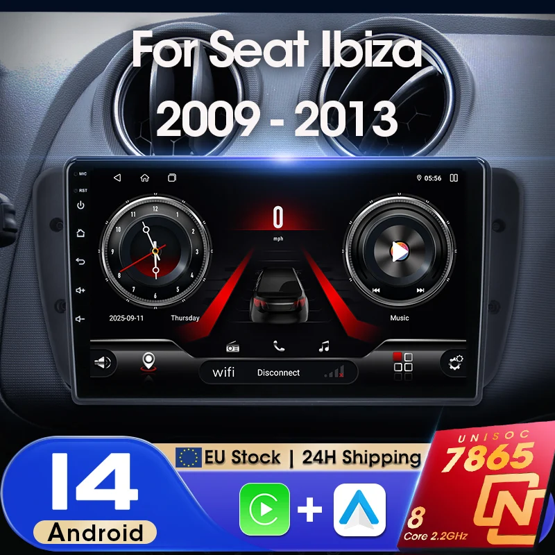 Lecteur multimédia de voiture Srnubi, CarPlay sans fil, Android Auto UIS7865, Android 14, navigation Bluetooth pour Seat Ibiza 6j 2009-2013