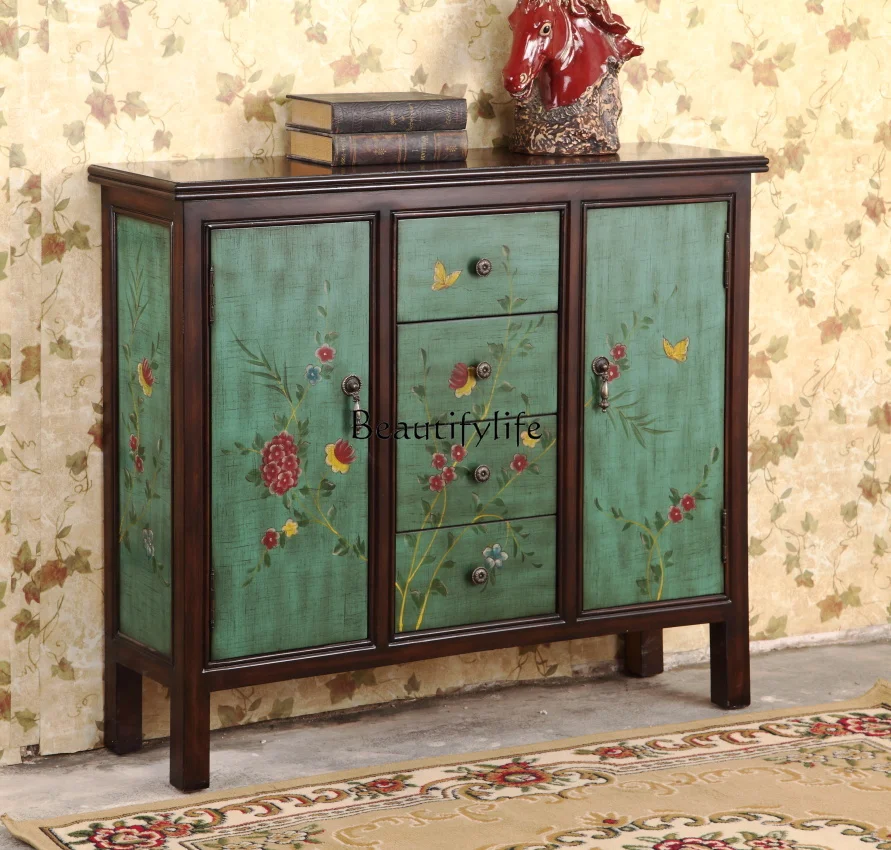 

American Retro Painted Hallway Sideboard Cabinet Small Apartment Decorative Screen Hallway