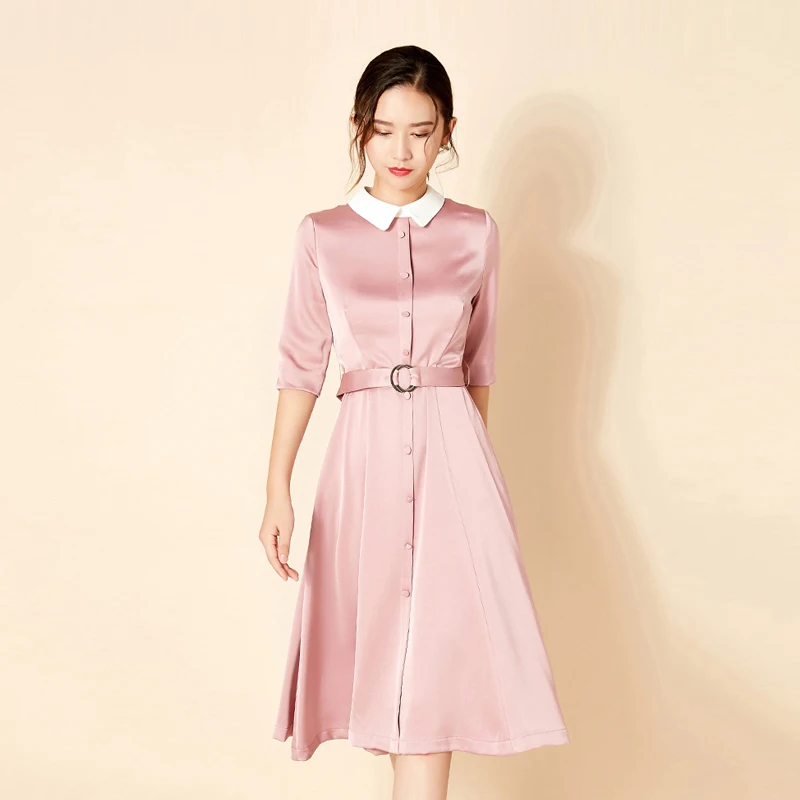 

Rocwickline New Summer and Autumn Women's Dress Celebrities Accessible Luxury Sweet Solid Turn-down Collar Sashes Button Dress