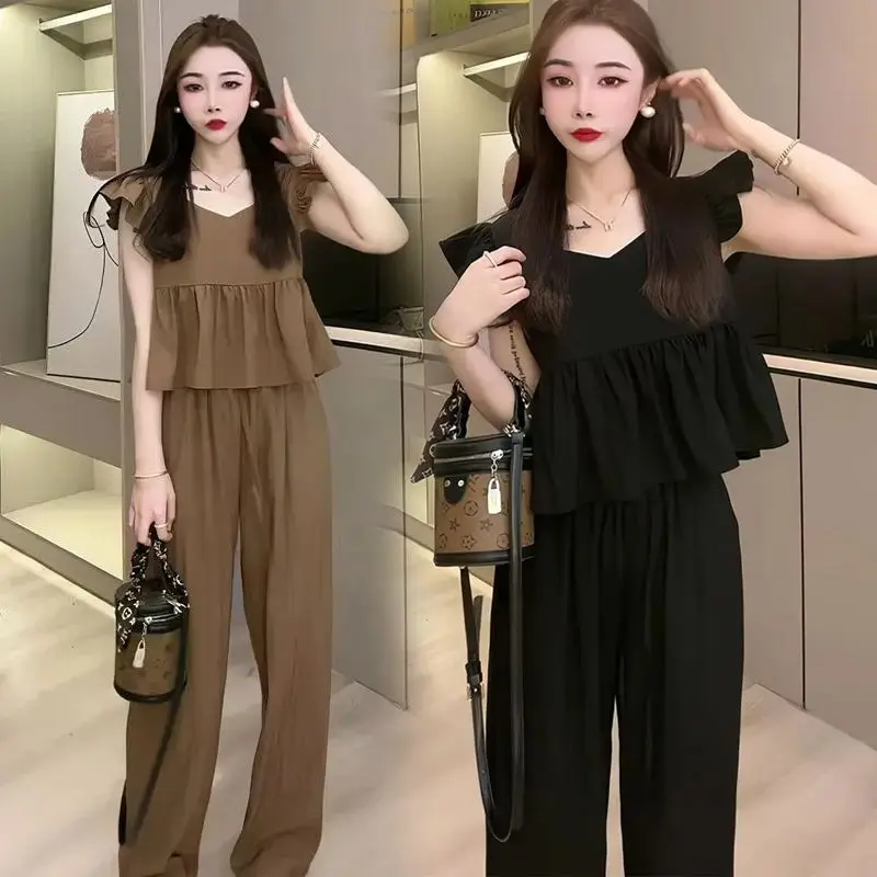 

2024 Women's Summer Leisure Fashion Set New Casual Matching Set Slim Korean Loose Sunscreen Leg Pants Two Piece Suit YC240