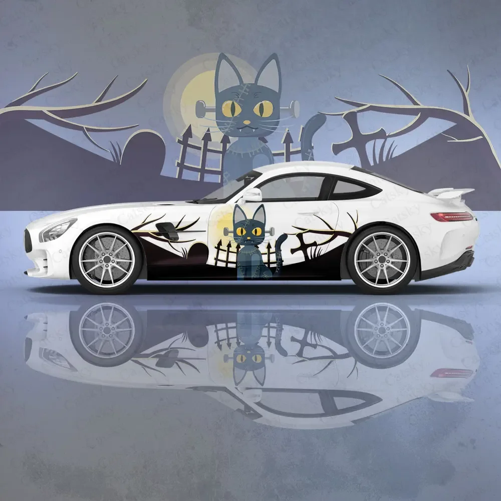 

Halloween Cat Pumpkin Car Vinyl Wraps Decal Self-adhesive PVC Sticker Suitable for Trucks SUV Decoration Auto Accessories Gift