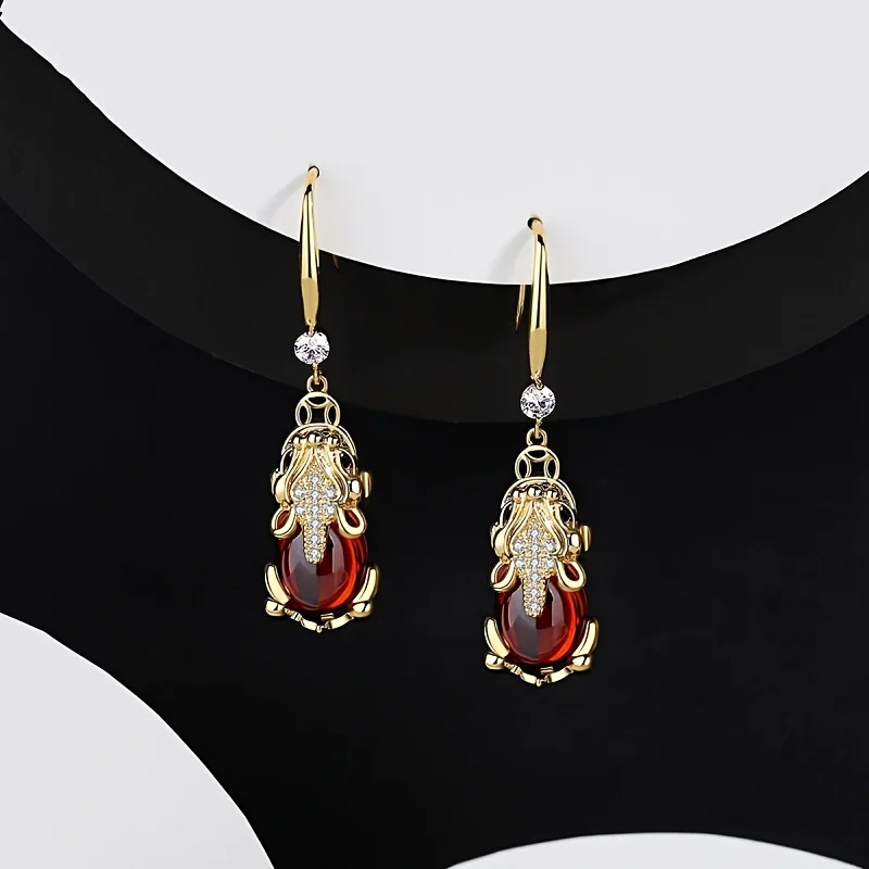Fashicn Pixiu Retro Earrings for Female Trendy Cute Animal Sense Elegant Lucky Atmospheric Red Stud Earrings Jewelry Gift