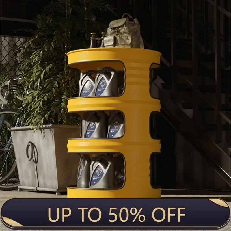 MOMO Iron Shelf Creative Oil Barrel Modification Locomotive Display Cabinet Personalized Industrial Style Shelf Side Table