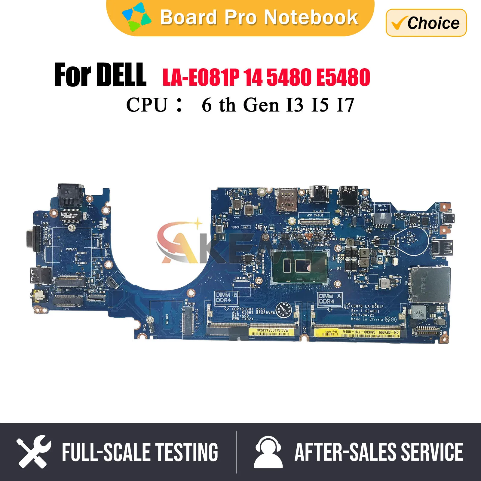 

CDM70 LA-E081P For Dell Latitude 5480 E5480 Laptop Motherboard With i3-7100U CPU Notebook Mainboard 100% Fully Tested