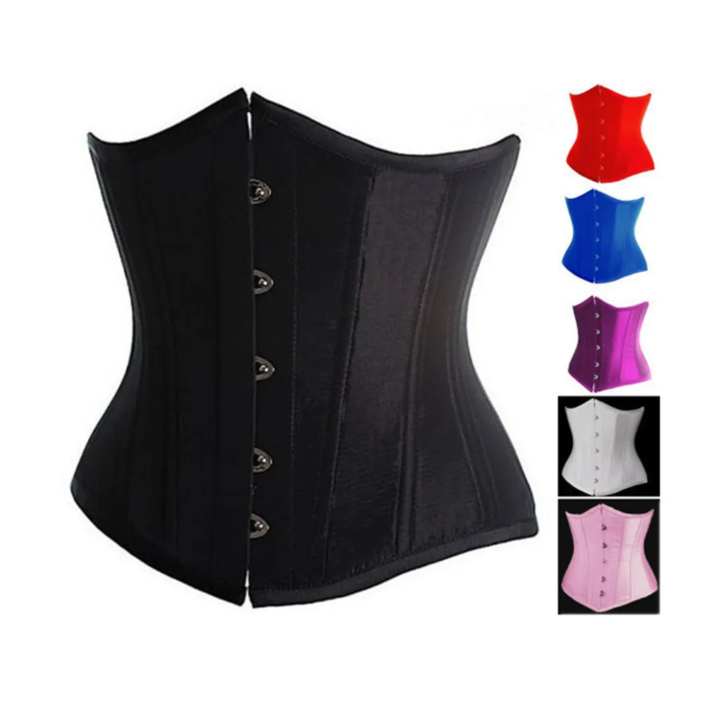 Sexy Women Vintage Satin Underbust Corset Waist Trainer Lace Up Bustier Renaissance Steampunk Slimming Body Lingerie XS-7XL