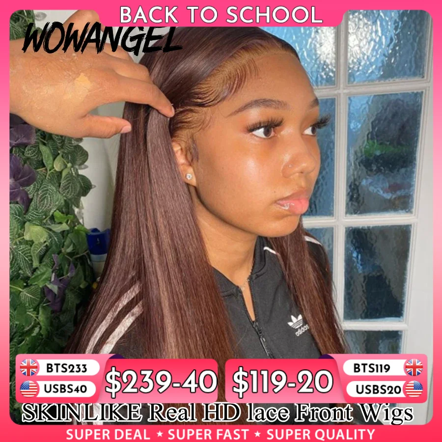 Wow Angel Schokoladenbraun gefärbte 13x6 HD Lace Front Perücke gerade Perücken leimlose Echthaarperücke Weargo Perücke Melt Skin für Frau