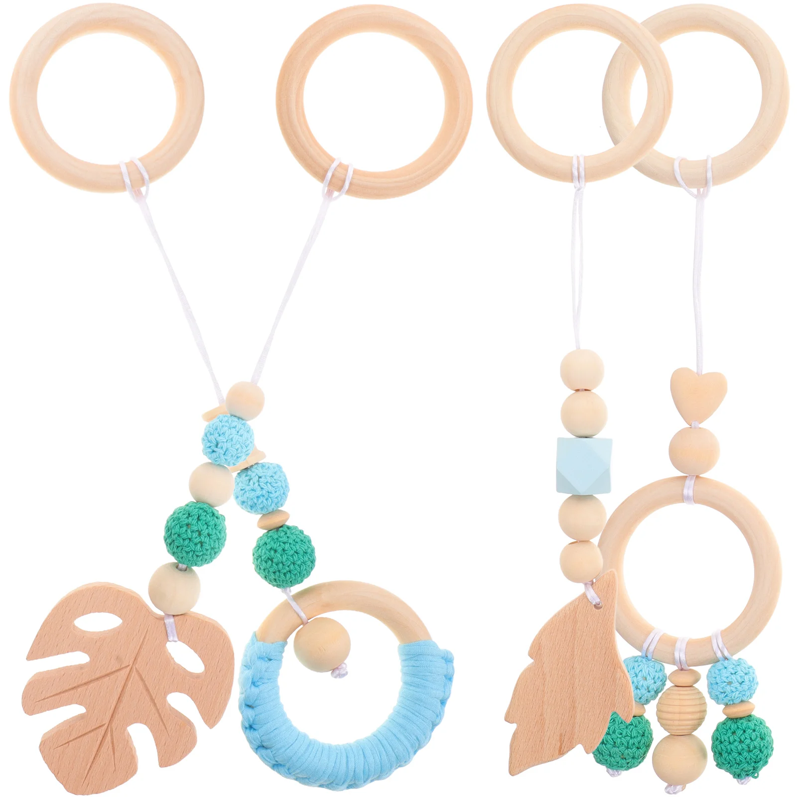 

4pcs Baby Room Decoration Pendants Cotton Crib Toys Hanging Wood Infant Bed Pendant Toddler Sensory