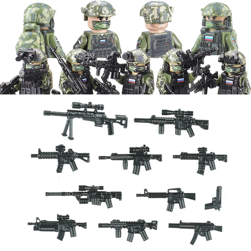 

Modern Military Russia Special Police Figures Building Blocks Army Soldier City SWAT Commando Weapons Vest Bricks Children Toys