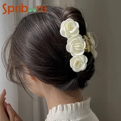 Woman Hairpin Mesh Flower Elegant Hair Claw Clips Girls Sweet Crab Hair Clip Large Hair Accessories Non-Slip Headdress Female