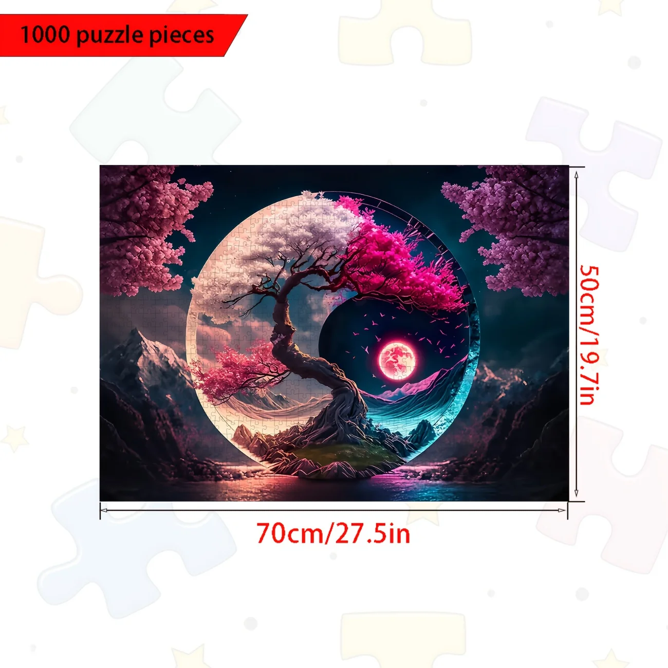 日本の桜をフィーチャーした陰陽樹パズル1000ピース、両面デザインで山と湖の風景が登場