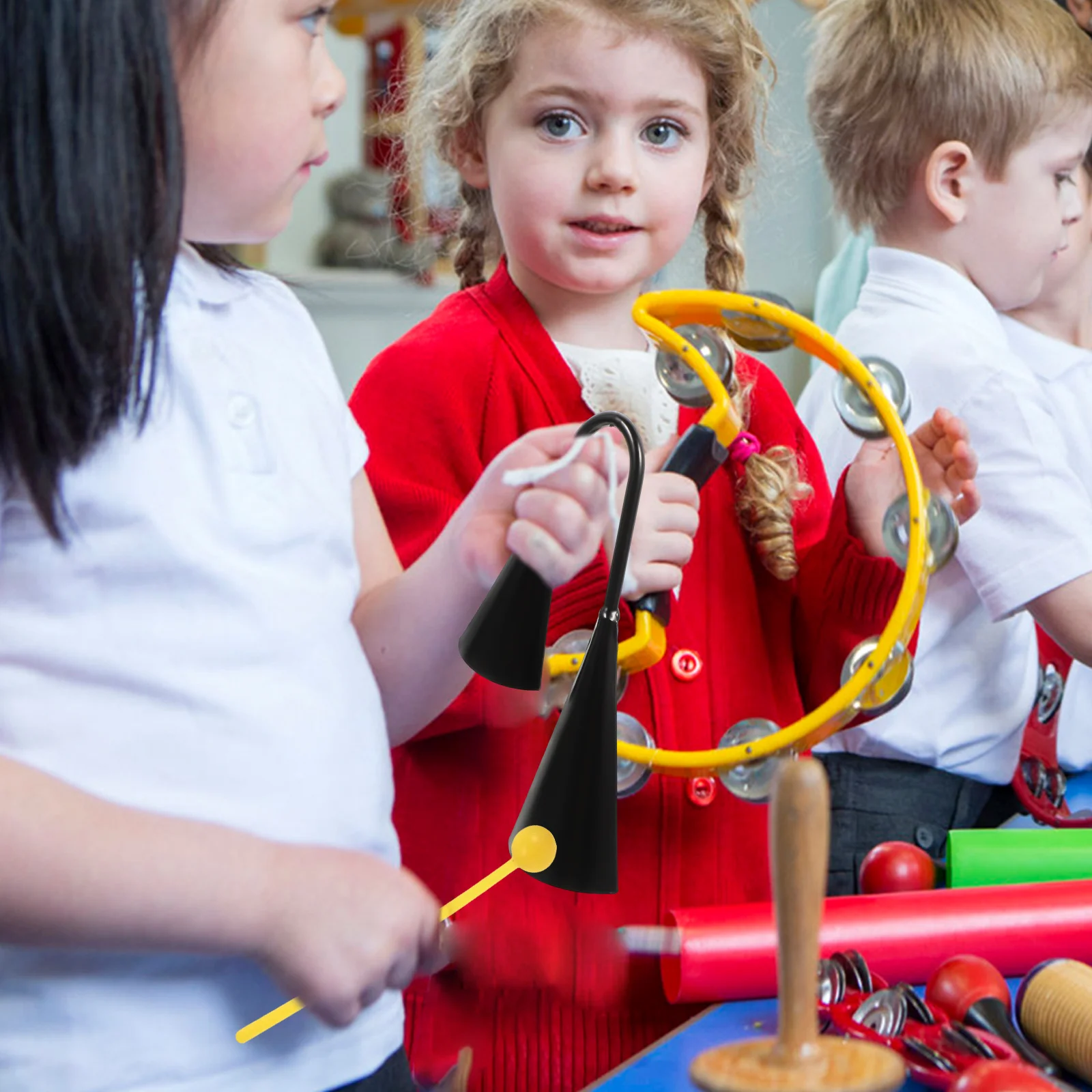 

Metal Cowbells Durable Black Small Calling Bell Musical Instrument For Outdoor Cheer Doorbell Iron Bell