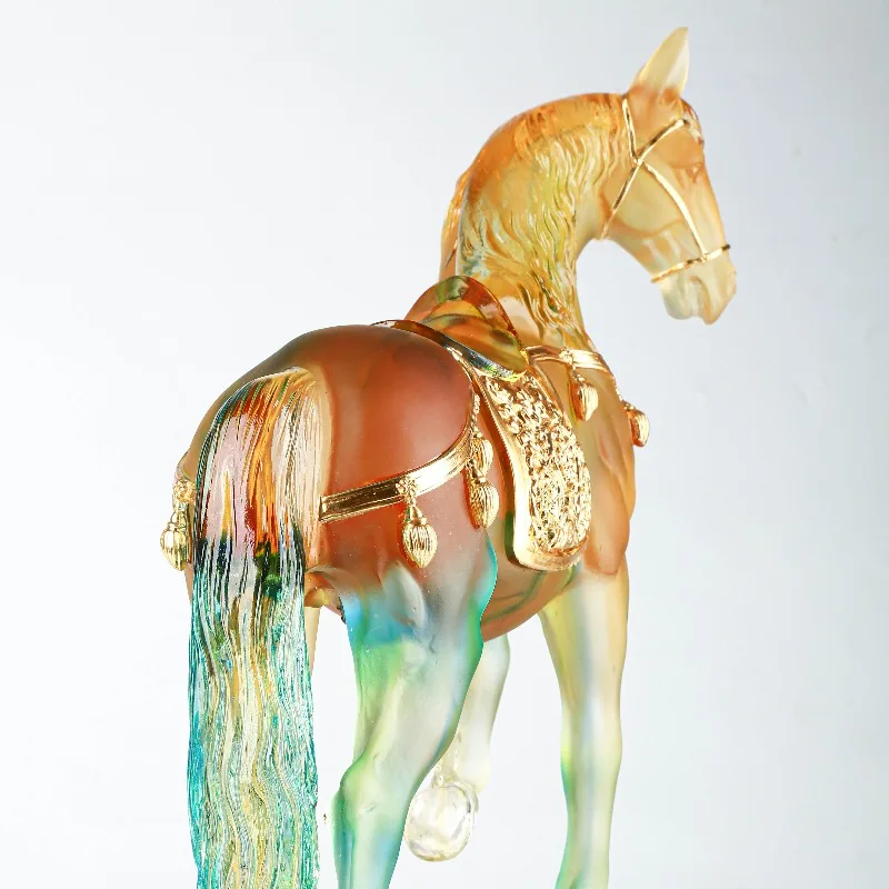 Horse glaze crystal rainbow glaze, golden accent lost wax casting success symbol luxury decoration