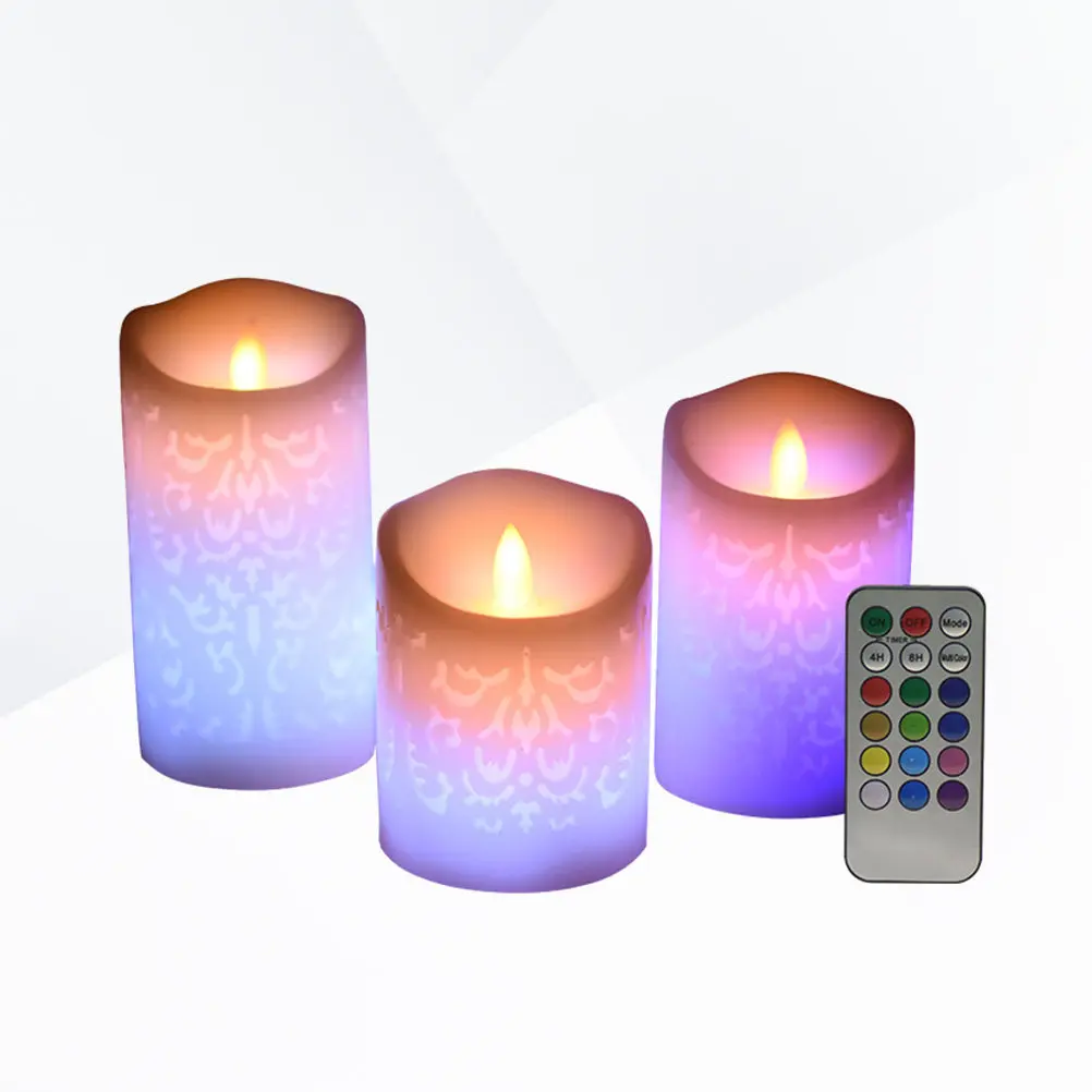 3Pcs Flameless LED Lamps with Remote 12 Colors Adjustable Bright Realistic Night Light for Bedroom Lounge Bathroom