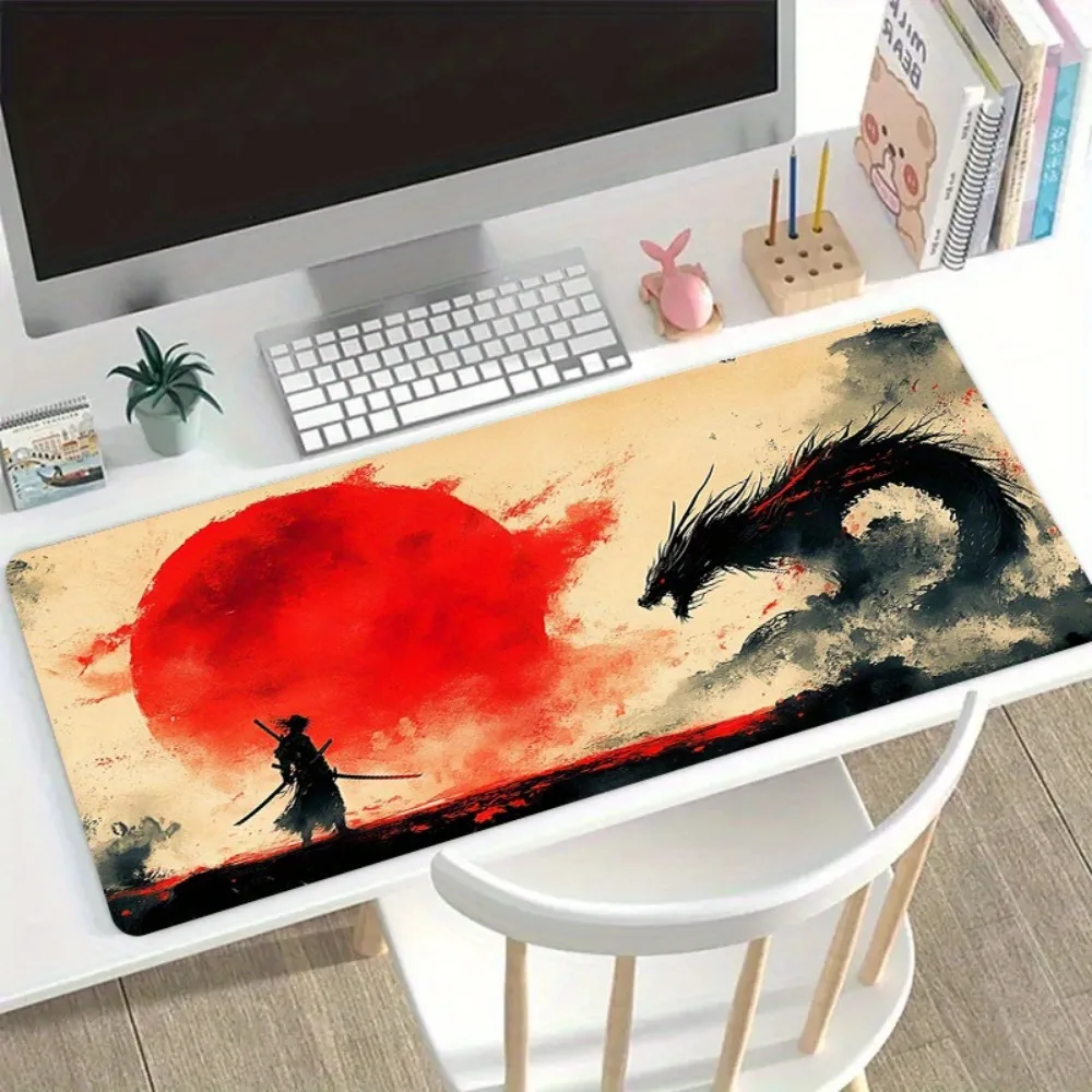 Anime Samurai and Dragon Game Table Mat - Anti-slip Base, RV Decor Featuring Shocking Art Patterns escritorio accesorios