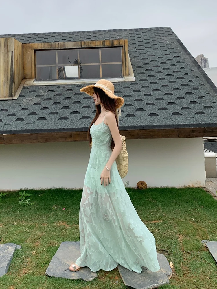 ドレス レディースドレス かわいい 夏 レーヨン スパゲッティストラップ バックレス プリーツ フレア スイング ホローアウト キュート リゾート ホリデー 通勤