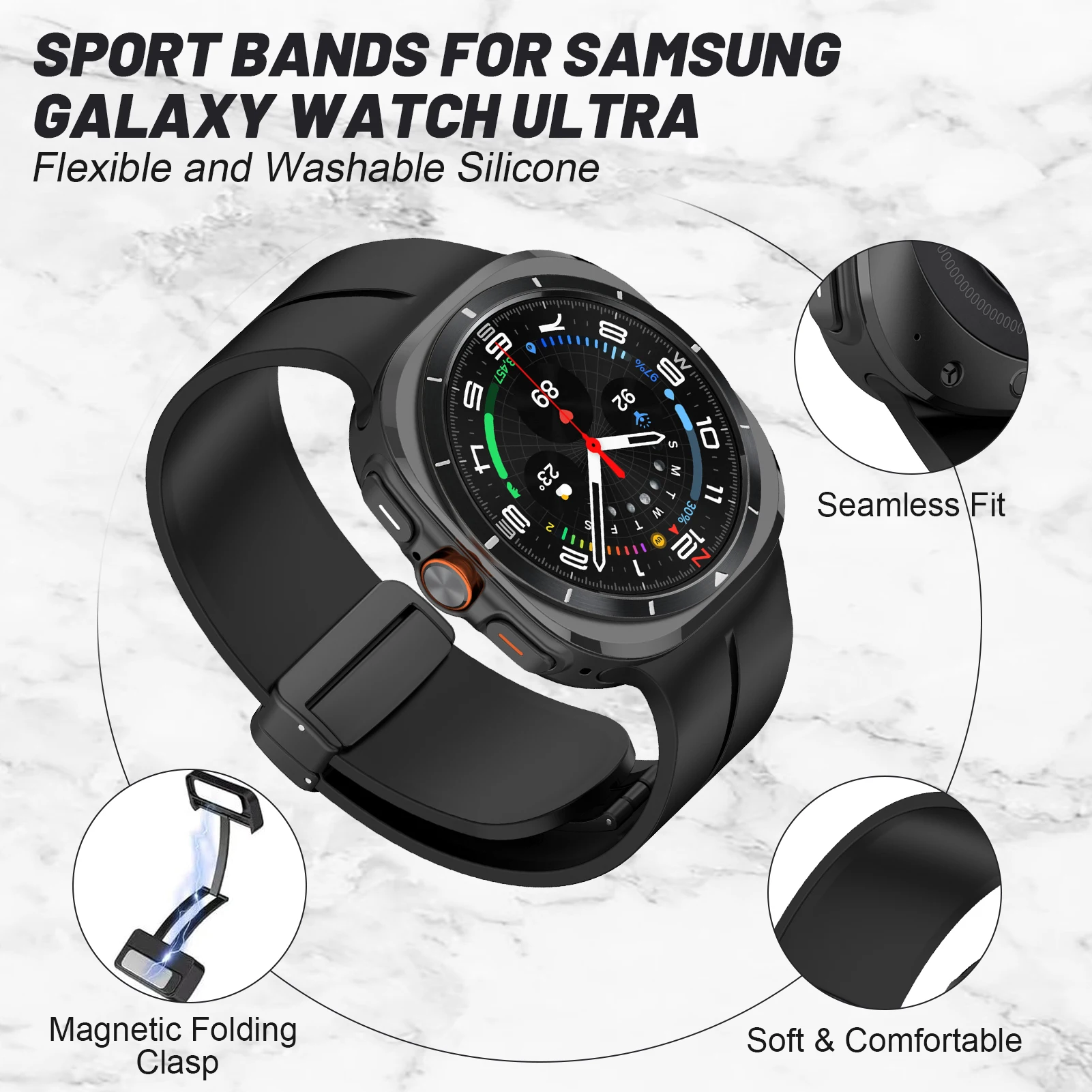 สายรัดแม่เหล็กสำหรับ Samsung Galaxy Watch ultra 47mm อุปกรณ์เสริมแบบไม่มีช่องว่างสายรัดข้อมือซิลิโคน Correa Galaxy Watch 7 ultra band 47mm