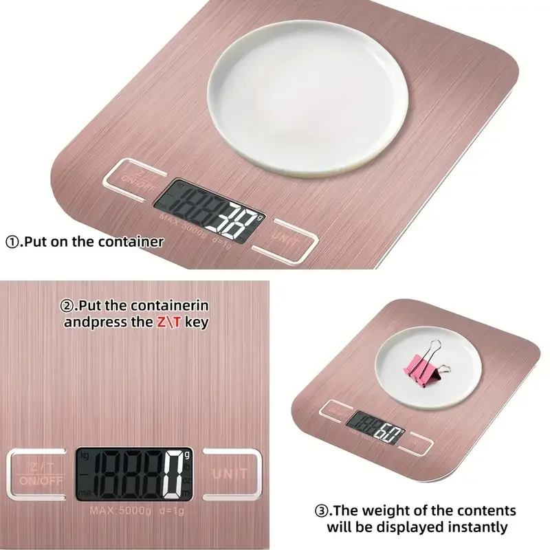 10 كجم/1 جرام 5 كجم/1 جرام مقياس المطبخ الوردي سعة كبيرة مقياس الطعام شاشات كريستال بلورية ميزان الوزن الرقمي للخبز والطهي المواد الفولاذية تحتاج 2 قطعة بطاريات Aaa ، غير متضمنة #4