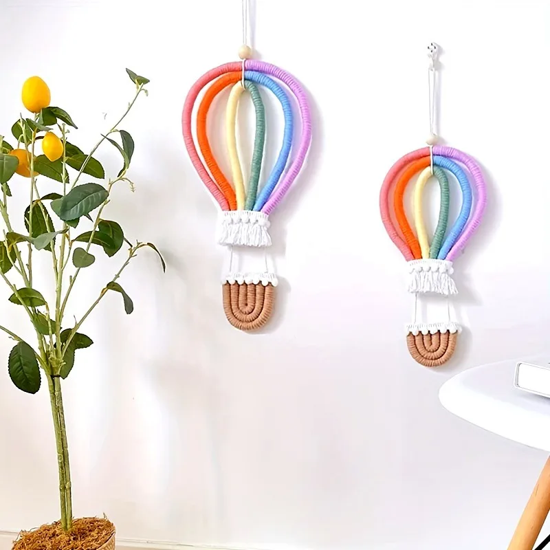 Nordic Style Woven Rainbow Hanging Ornament Woven Balloon Hot Air Balloon Wall Decoration Photography Props Decoration