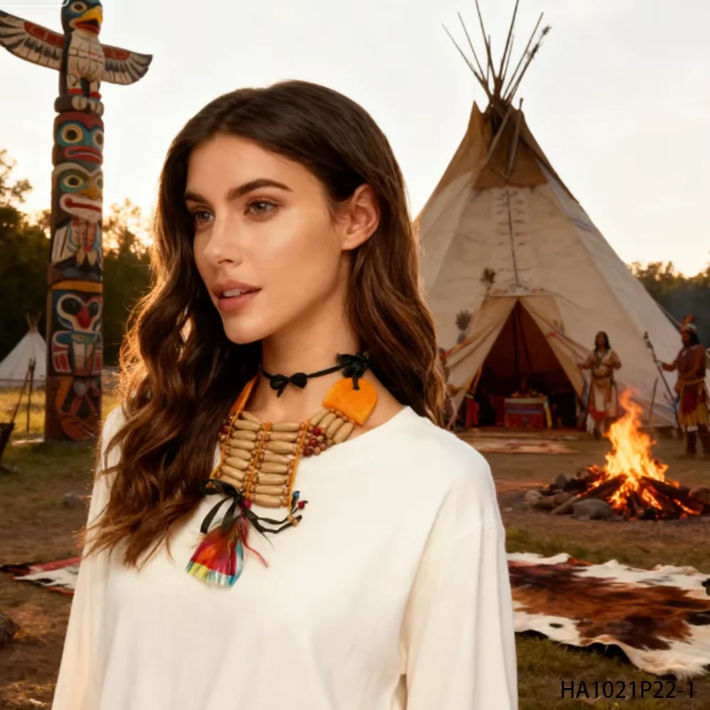 قلادة من الخرز الخشبي من PESENAR، قديمة وملفتة للنظر، تضيف النمط القبلي البدائي إلى النمط الهندي كعنصر شخصي