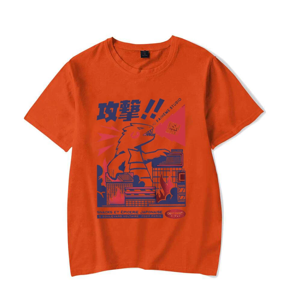 Urban Anime Dinosaur Graphic Men's Woman's T-shirt Unique Japanese Cartoon Design Couple's Clothing Streetwear Trend Casual Top