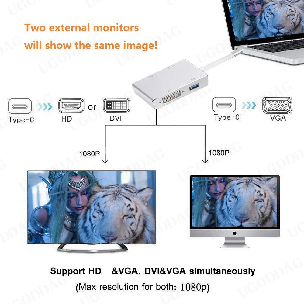 USB 3.1 نوع-C Hub إلى HDMI-متوافق DVI 4K VGA USB محول محول متعدد الشاشات محول لشاشات الهواء العارض