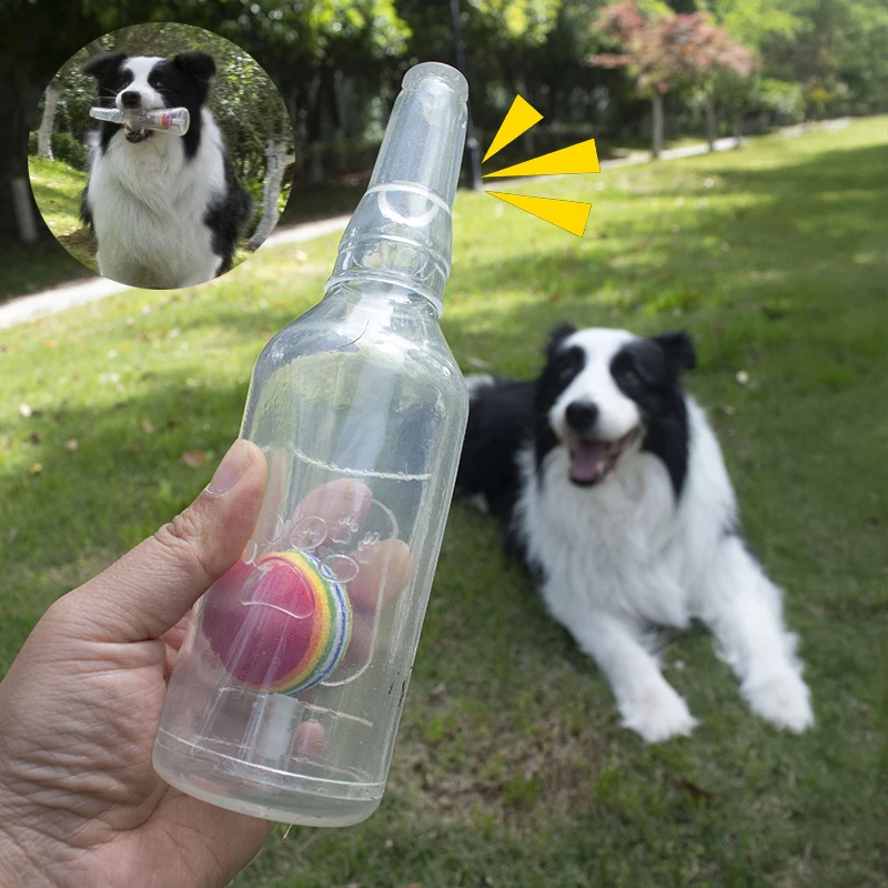 Juguete para masticar para perros, botella de cerveza con pelota de tenis, juguete para perros con chirrido, juguete para mascotas TPR resistente a mordeduras, juguete divertido para perros, suministros para mascotas