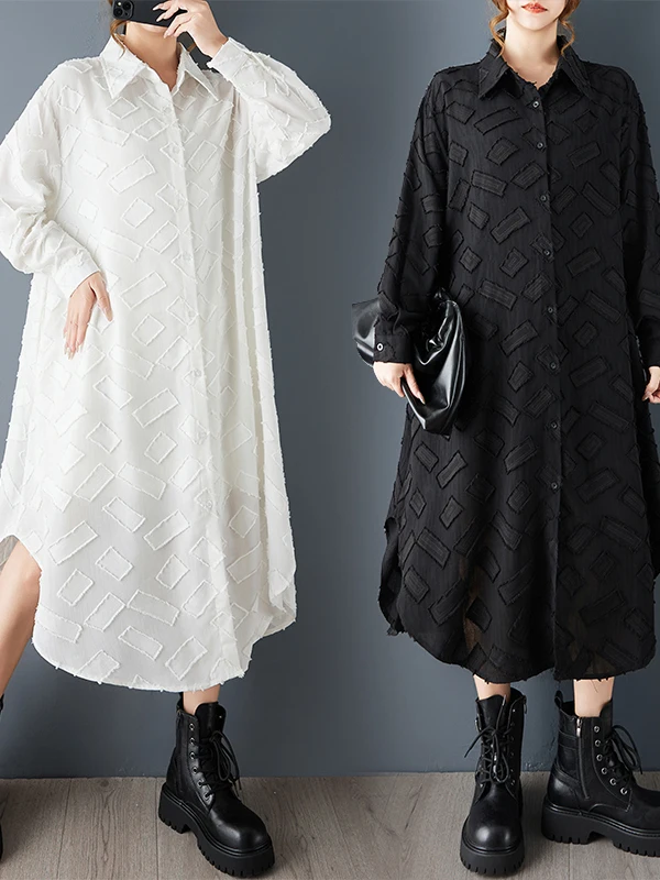 فستان SuperAen فضفاض كبير الحجم بلون سادة بسيط من قماش الجاكار لربيع وخريف 2025 فستان غير متماثل على شكل حرف a #3